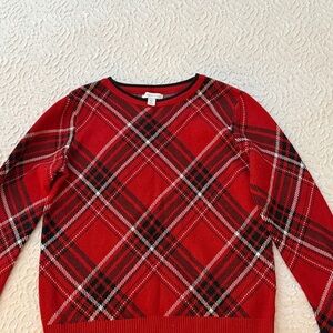 Red Plaid Girls Sweater